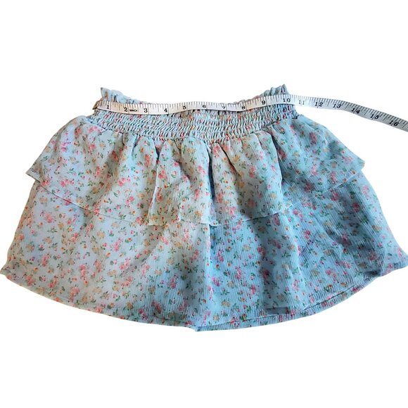 Cat & Jack XS (4/5 Girls Floral Layered Ruffle Skirt Elastic Waistband Blue/Pink - Picture 3 of 8
